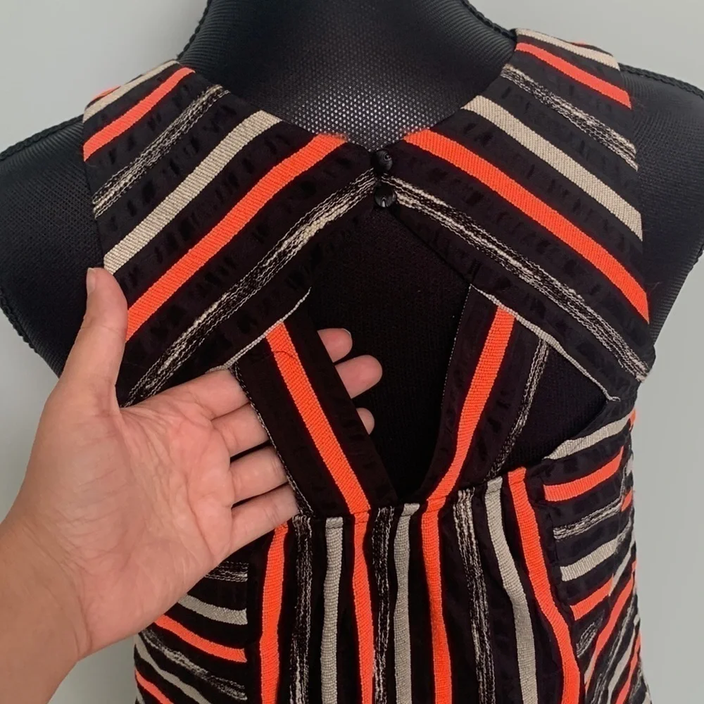 ANTHROPOLOGIE HD in Paris Neon Striped Cut Out Back Sleeveless Top